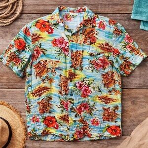 Hawaiian Shirt‎ Rayon Mens Button Floral Sz XL Short Sleeve Tropical Aloha Blue